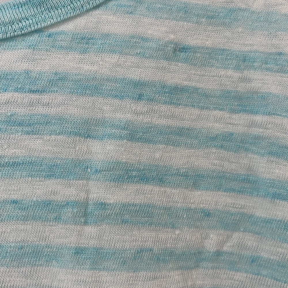 Joie Striped Linen 3/4 Sleeve Top, Small, Aqua White Kilinda Yarn-Dyed Slub Tee - Picture 4 of 9